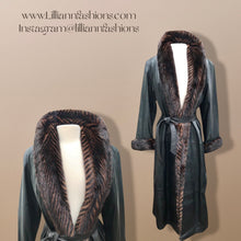 Load image into Gallery viewer, Italian leather Wrap Tuxedo Mink Coat Herringbone Design
