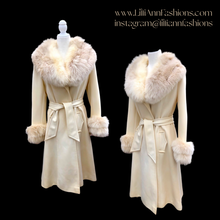 Load image into Gallery viewer, Vintage 60’s LIlli Ann White Cream Ombré Fox Fur Princess Fit and Flare Belted Pinup Mod Coat