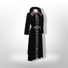 Load image into Gallery viewer, 60’s 70’s Black Velvet Floral Embroidered Full Length Coat