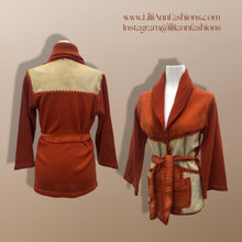 Load image into Gallery viewer, 70’s Vintage Suede Orange Knitted Belted Sweater Jacket Light