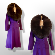 Load image into Gallery viewer, Vintage Women&#39;s New Look 40s Purple Violet Princess Pinup Pinup Coat Full Skirted Massive Fox Fur Film Noir Golden Age Old Hollywood Glamour