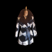 Load image into Gallery viewer, Vintage Women&#39;s Coat- Mod Dramatic 60s Cross Mink White Black Leather Mosaic Geometric Princess Jacket Coat