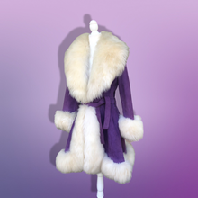 Load image into Gallery viewer, Vintage 70’s Collectible Lilli Ann Purple Suede and Massive Sheepskin Shearling Coat Penny Lane Almost Famous Princess Cut Fit and Flare Hippy Boho Chic Jessica Simpson