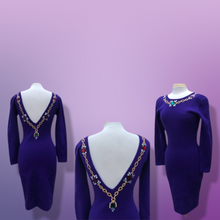 Load image into Gallery viewer, 80’s 90’s Purple Sweater Dress with Jeweled Detail Fitted Hourglass Figure