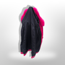 Load image into Gallery viewer, Vibrant Pink Leather and Fox Fur Trench Fit and Flare Pinup Coat