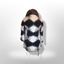 Load image into Gallery viewer, Vintage Women&#39;s Coat- Mod Dramatic 60s Cross Mink White Black Leather Mosaic Geometric Princess Jacket Coat