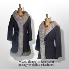 Load image into Gallery viewer, Lilli Ann Princess Mod Gray Wool Curly Lamb Princess 60s Belted Fit and Flare Small Coat