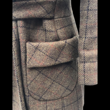 Load image into Gallery viewer, Tweed Plaid Wool Army Green Wrap Coat With Shearling Collar