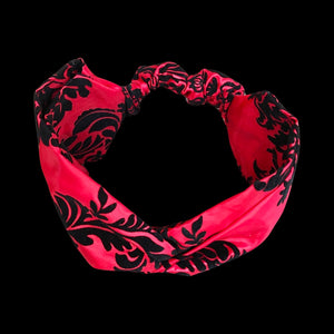 Red Headband Satin and Velvet Brocade Turban Extra wide headband