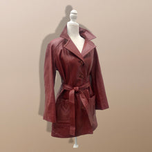 Load image into Gallery viewer, 70’s Vintage Bergundy Leather Jacket Trench Style