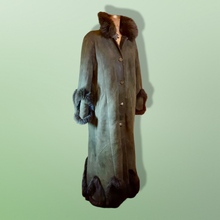 Load image into Gallery viewer, Vintage Coat-Green Suede Sheepskin Shearling Afghan Fox Fur Full Length Full Sweep Cozy Coat Fairy Princess Penny Lane Almost Famous