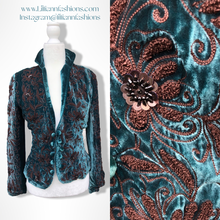 Load image into Gallery viewer, Beaded Teal Blue Vintage Velvet Jacket Blazer