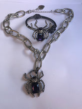 Load image into Gallery viewer, Purple Spider Necklace and Bracelet Set Rhinestone Glass Metal Betsey Johnson Halloween Insect Bug Love