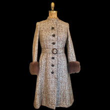 Load image into Gallery viewer, Vintage 60s 70s Women&#39;s Coat Mohair Wool Knitted Couture Made in Paris France Belt Fit Flare Princess Trim