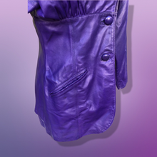 Load image into Gallery viewer, 80’s Glam Purple Leather Jacket Studio 54 Ultra Soft Lamb Leather Fitted and Ruched