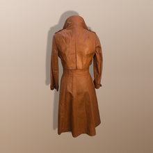 Load image into Gallery viewer, 70’s Vintage Two Piece with Removable Vest with Coat Leather Caramel Colored Trench Spy Coat Belted