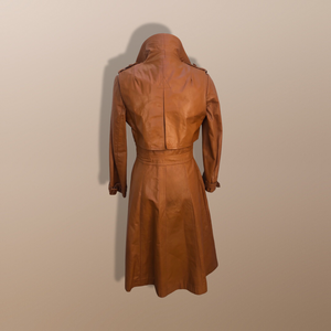70’s Vintage Two Piece with Removable Vest with Coat Leather Caramel Colored Trench Spy Coat Belted