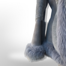 Load image into Gallery viewer, Gray Blue Suede Shearling Hooded Flare Bell Sleeve Coat
