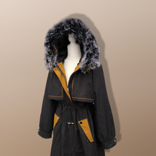 Load image into Gallery viewer, New Versatile Black Parka with Fox Fur Hood Removable Fur and Zip in-out Fur Lining Snow Waterproof