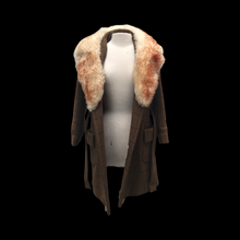 Load image into Gallery viewer, Tweed Plaid Wool Army Green Wrap Coat With Shearling Collar