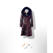 Load image into Gallery viewer, 60’s Vintage Coat Floral Tapestry Carpet Mink Collar Colorful