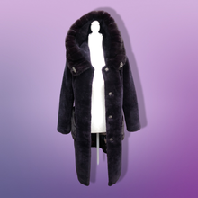 Load image into Gallery viewer, New Shearling and Mink Plum Purple Jeweled Hooded Luxury Coat