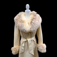 Load image into Gallery viewer, Vintage 60’s LIlli Ann White Cream Ombré Fox Fur Princess Fit and Flare Belted Pinup Mod Coat