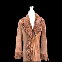 Load image into Gallery viewer, Vintage Fringe Suede and Fur Western Duster Coat Native Southwestern Cowgirl Boho Bohemian Fashion