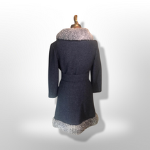 Load image into Gallery viewer, Lilli Ann Princess Mod Gray Wool Curly Lamb Princess 60s Belted Fit and Flare Small Coat