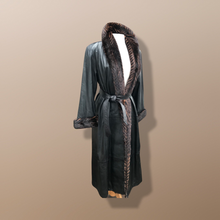 Load image into Gallery viewer, Italian leather Wrap Tuxedo Mink Coat Herringbone Design