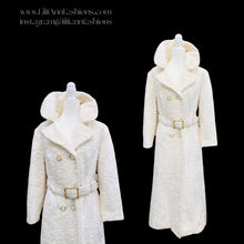 Load image into Gallery viewer, Vintage Robert Meshekoff Faux Persian Lamb Astrakhan White Belted Full Length Double Breasted Coat
