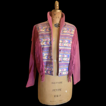Load image into Gallery viewer, Pink Suede Fringe Southwestern Blanket Cowgirl Native American Aztec Boho Hipster Short Coat Jacket