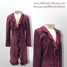 Load image into Gallery viewer, Purple Suede Ruffle Duster Coat