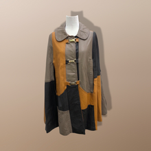 Load image into Gallery viewer, 70’s Mod Leather Color Block Poncho Cape Boho Chic Made in West Germany