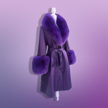 Load image into Gallery viewer, Purple Lamb Leather and Fox Fur Trench Fit and Flare Coat