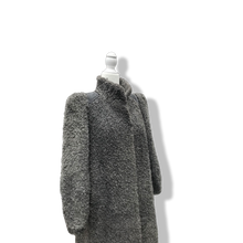 Load image into Gallery viewer, 90’s does 40’s Lamb Curly Gray Coat Puff Sleeve with Suede Inserts Minimal Stealth Made in Sweden “Viking Lamb”