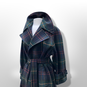 Green Tartan Wool Plaid Wrap Coat
