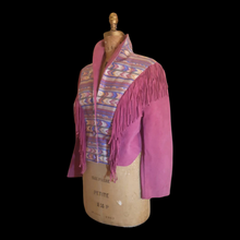 Load image into Gallery viewer, Pink Suede Fringe Southwestern Blanket Cowgirl Native American Aztec Boho Hipster Short Coat Jacket
