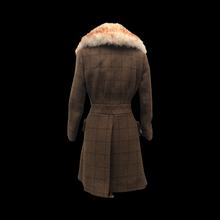 Load image into Gallery viewer, Tweed Plaid Wool Army Green Wrap Coat With Shearling Collar