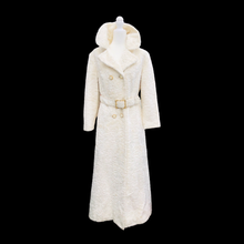 Load image into Gallery viewer, Vintage Robert Meshekoff Faux Persian Lamb Astrakhan White Belted Full Length Double Breasted Coat