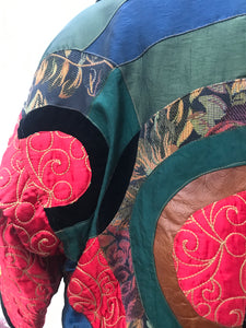 Vintage 80’s 90’s Neiman Marcus Puffer Real Down Feather Filled Mixed Media Red Nylon Tooled Leather and Velvet Chubby Coat Apres Ski