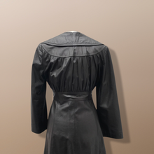 Load image into Gallery viewer, Vintage Brown Leather Trench Spy Coat Lord and Taylor Fit and Flare