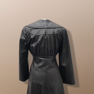 Vintage Brown Leather Trench Spy Coat Lord and Taylor Fit and Flare
