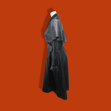 Load image into Gallery viewer, Vintage GLAM 80’s 90’s Rare Leather Long Cape Coat 38”Bust with Wide Belt Fitted and Flared Studio 54 Couture Super Model Runway The Matrix Goth SuperGlam