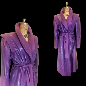 Glam Couture 70s 80s Purple Leather Full Length Coat Leather Glam Princess Puff Sleeve Prince Full Length M/L/XL Couture Paris New York