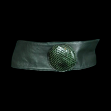 Load image into Gallery viewer, Vintage 80’s 90’s Italian Women’s Suit in Green Suede Lamb Leather Genuine Snakeskin Couture