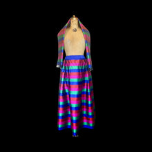 Load image into Gallery viewer, Rainbow Thai Silk Skirt Scarf Set Top Striped Pleats DEADSTOCK New Smithsonian Set Vibrant Colors-Magenta Royal Blue Red Green