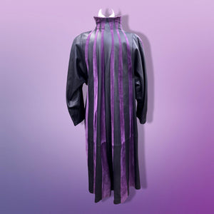 80’s 90’s Purple Lamb Suede and Leather Made In Italy Coat Striped A-Line Flexible Size Loose Fit