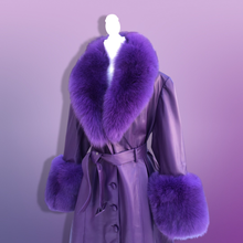Load image into Gallery viewer, Purple Lamb Leather and Fox Fur Trench Fit and Flare Coat