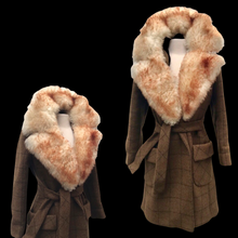 Load image into Gallery viewer, Tweed Plaid Wool Army Green Wrap Coat With Shearling Collar
